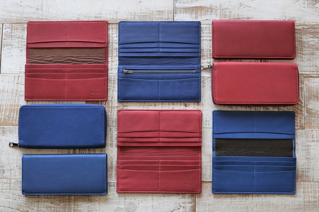 紺藍と赤銅色の長財布